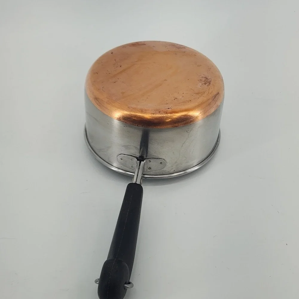 Revere Ware 1 Qt Saucepan Copper Bottom Stainless Steel Clinton IL USA Vintage